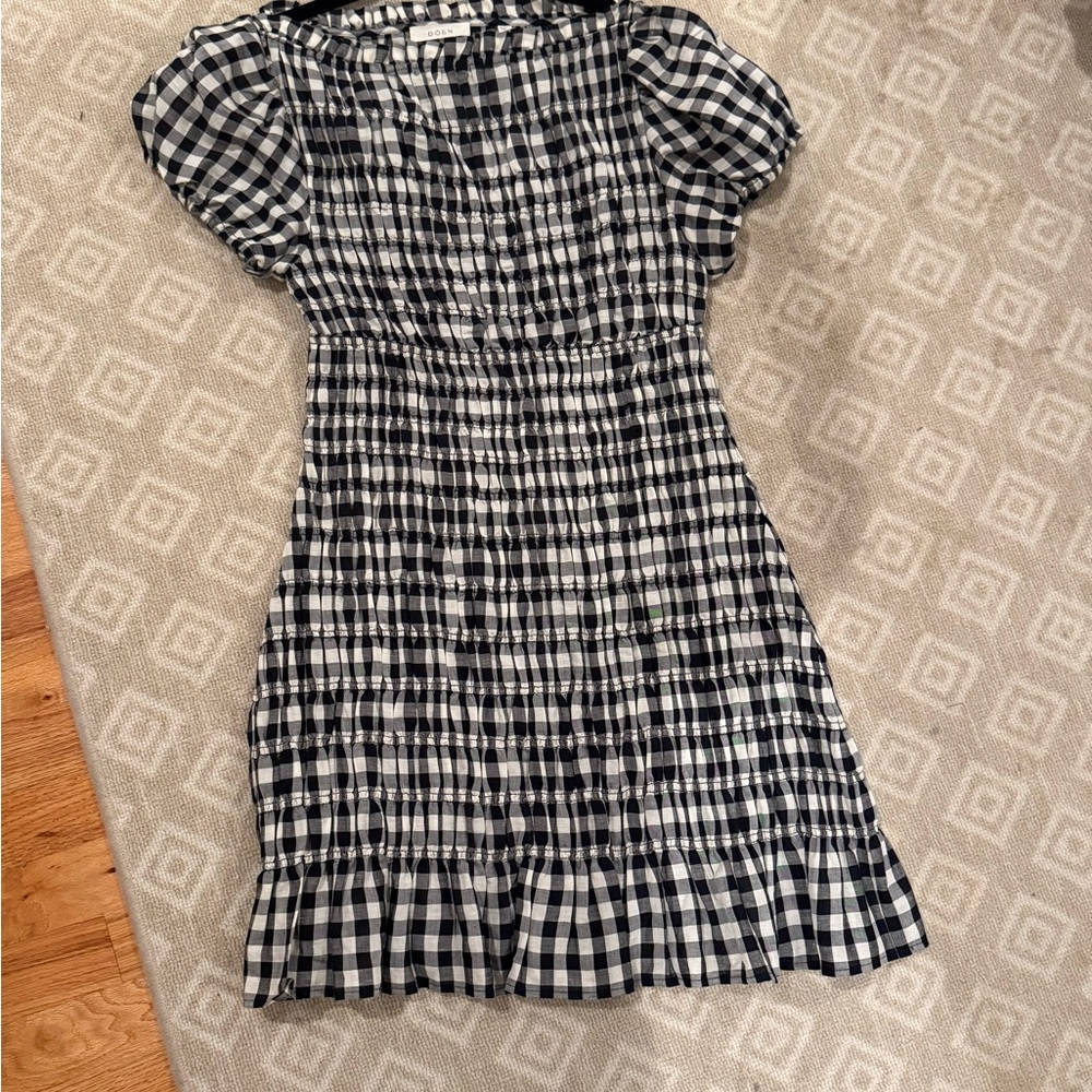 Doen Black and White Checkered Mini Dress